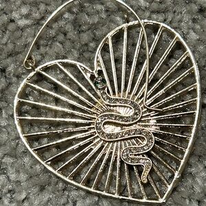 Silver Heart Snake Pendant Earring - Silver